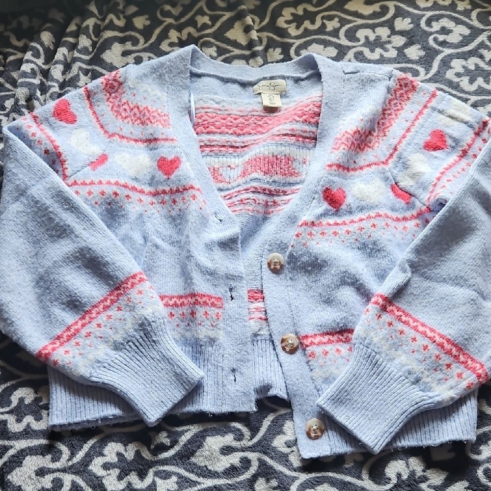 Women's Blue and Pink Heart Sweater